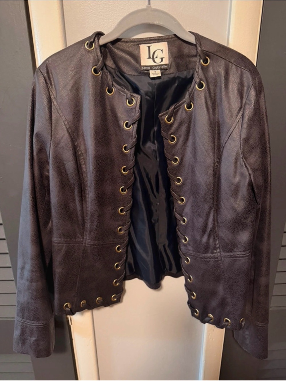 Lena Gabrielle Women's Blue Leather Eyelet Jacket